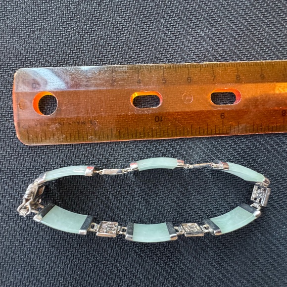 Vintage Natural Jade & Sterling Silver 925 Link Bracelet Asian Style - Picture 3 of 6